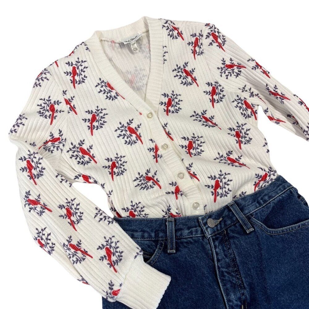 Julie Miller California Vintage 70s Retro Ribbed Cardigan Cardinal Print MED